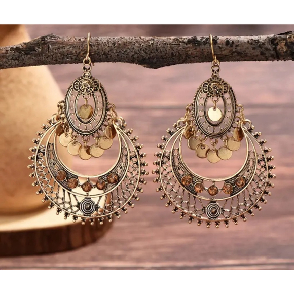Women Boho Style Earring Gypsy dangling rustic glam western eclectic bold tribal - Picture 4 of 4